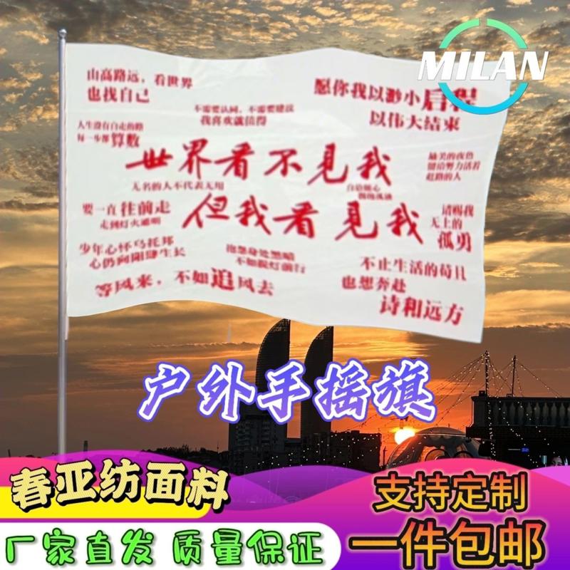 世界看不见我但我看见我旗帜定做导游旗爬山登山旗手摇旗定制文案