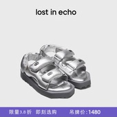echo休闲厚底增高外穿舒适银色切面底双条带凉鞋 断码 lost