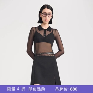 长袖 echo小众原创黑色polo领透视修身 女 T恤打底衫 断码 lost