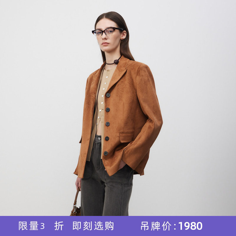 仿麂皮绒宽松直身西装外套图片
