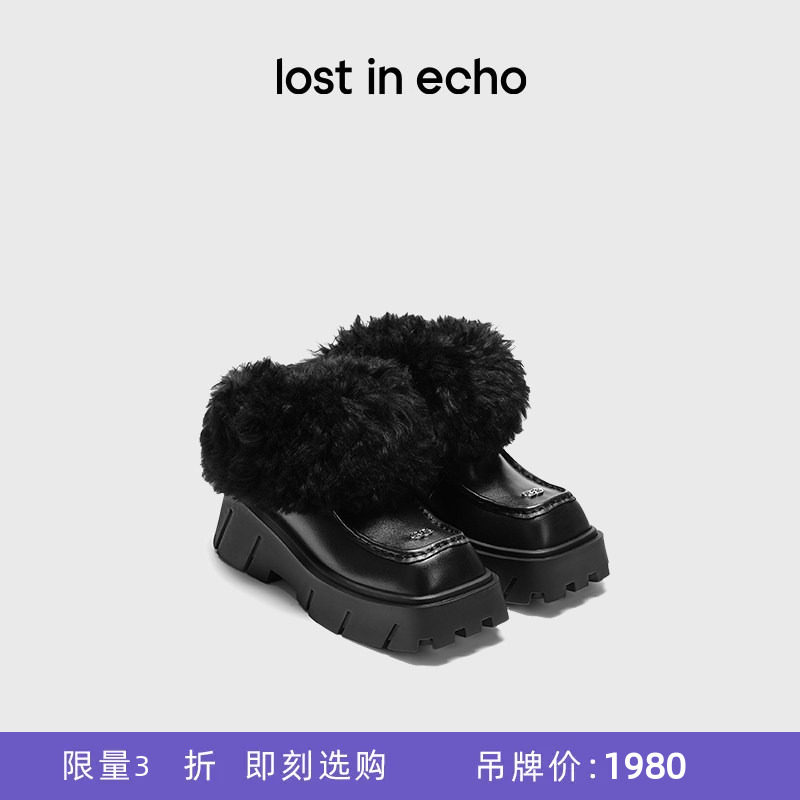 [断码]lost in echo秋冬方头毛绒厚底增高保暖雪地靴短靴女