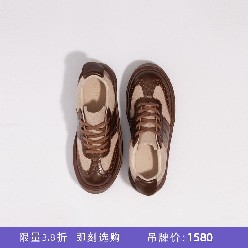 [断码]lost in echo时尚复古手工布洛克真皮厚底休（微瑕）图片