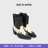 echo秋冬尖头麂皮宽筒黑色厚底高跟西部短靴 断码 lost