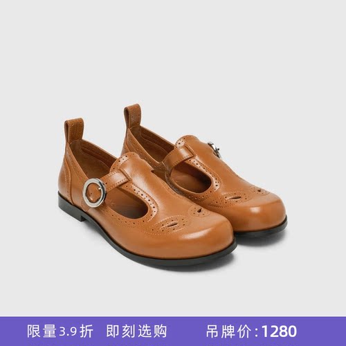 [断码]lost in echo春夏时尚轻便镂空布洛克玛丽珍真皮鞋（微瑕）