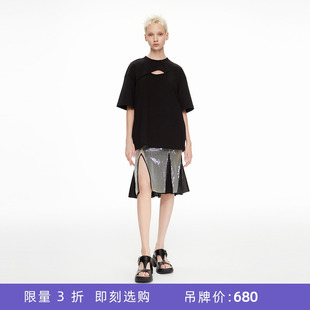 lost echo2024春夏新款 时尚 T恤短袖 镂空纯色中长款 断码