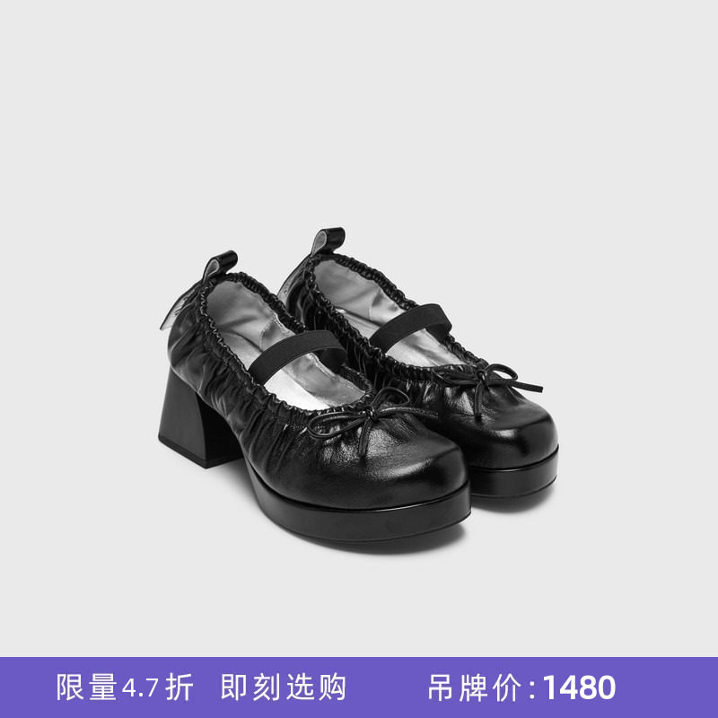 [断码]lost in echo春夏复古布洛克厚底增高真皮芭蕾舞鞋（微瑕）图片