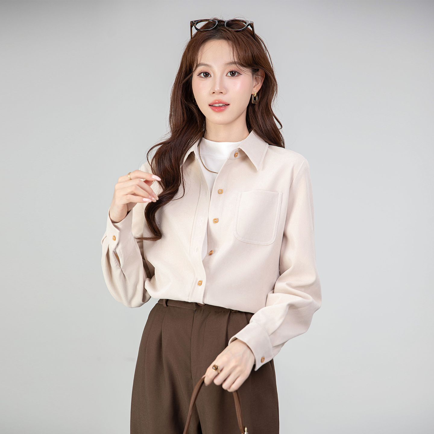 法式加厚磨毛衬衫气质通勤