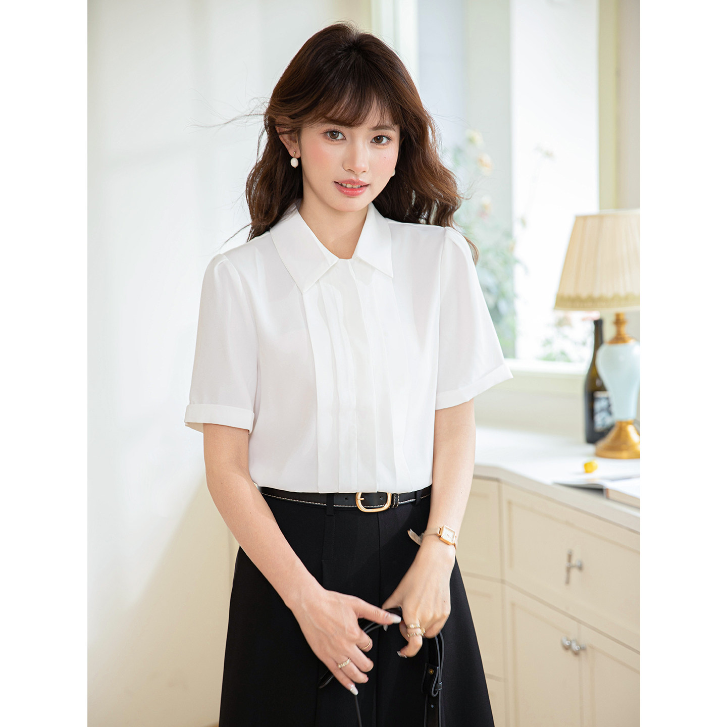 短袖白色衬衫女夏季小个子衬衫