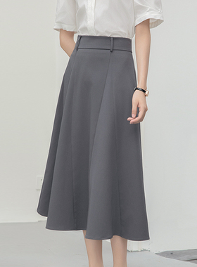 灰色西装伞裙女春秋工作面试高腰a字长裙职业裙子抗皱工装鱼尾裙