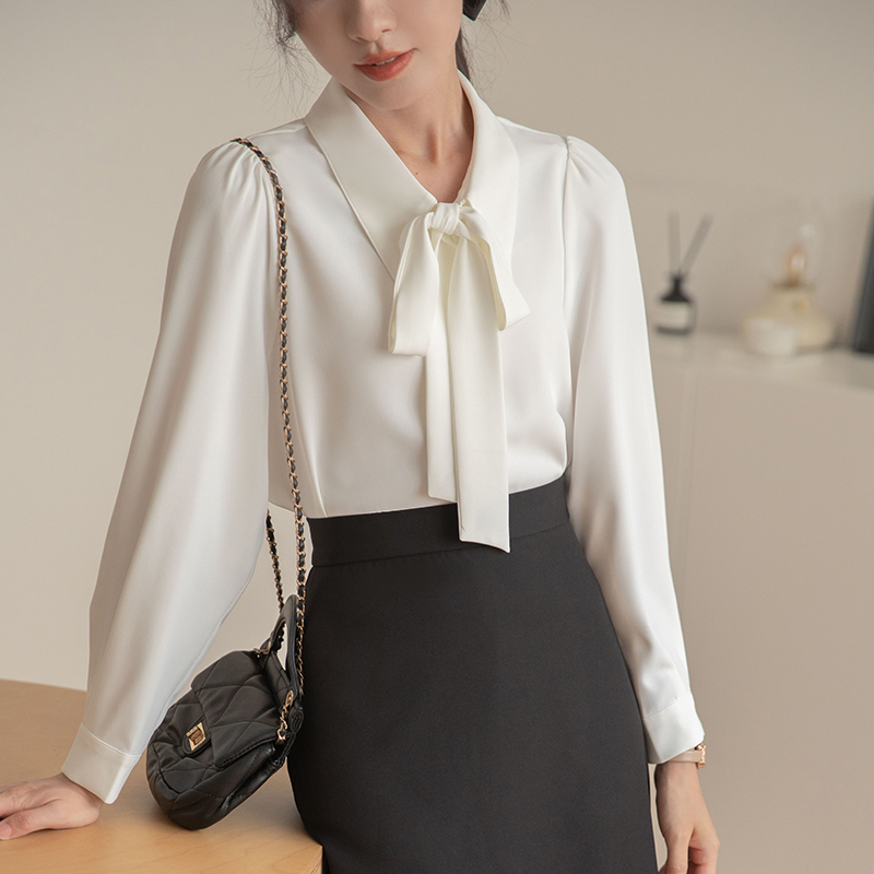 蝴蝶结衬衫通勤职业正装白色衬衫