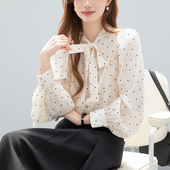 波点蝴蝶结飘带雪纺衫 通勤气质衬衫