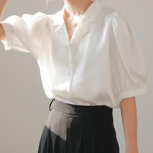 气质衬衣 白衬衫 宽松洋气上衣高级感小众复古法式 中袖 女夏季 泡泡袖