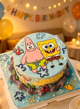 可食用糯米纸卡通动画海绵宝宝派大星免手绘蛋糕装饰点缀威化纸
