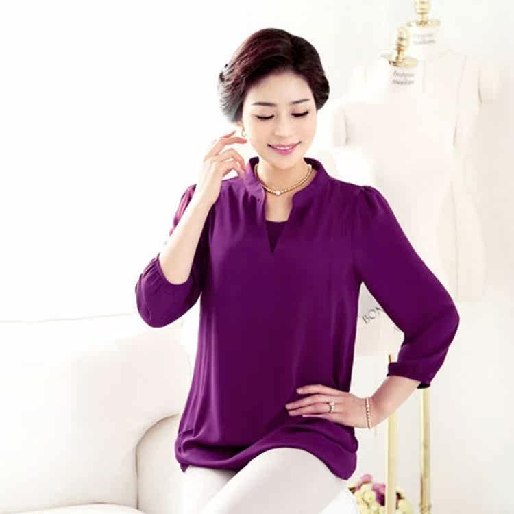 中老年女装夏装长袖T恤中年胖妈妈装春装上衣加肥加大码雪纺衬衫|ruв категории Женская одежда, в пожилых женщин - от Buy2taobao.com для оказания профессиональной услуги покупки агента Taobao
