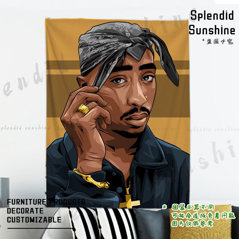 布鲁文化tupac嘻哈说唱大佬酒吧琴行墙面挂毯装饰背景装饰挂布