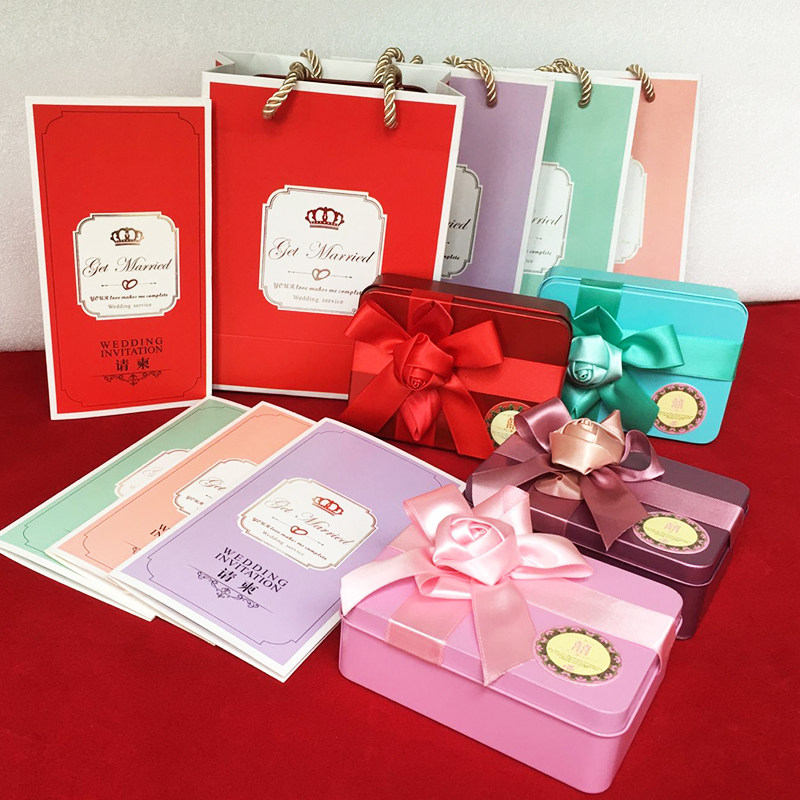 婚庆礼盒套装结婚喜糖请柬手提袋马口铁喜糖盒装烟欧式婚礼伴手礼