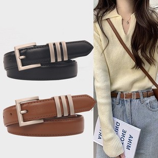 饰西装 黑色腰带百搭装 设计感小众白色 子新款 真皮皮带女士配牛仔裤