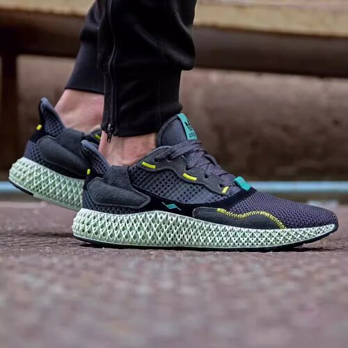 阿迪达斯Adidas黑绿4D打印跑步鞋