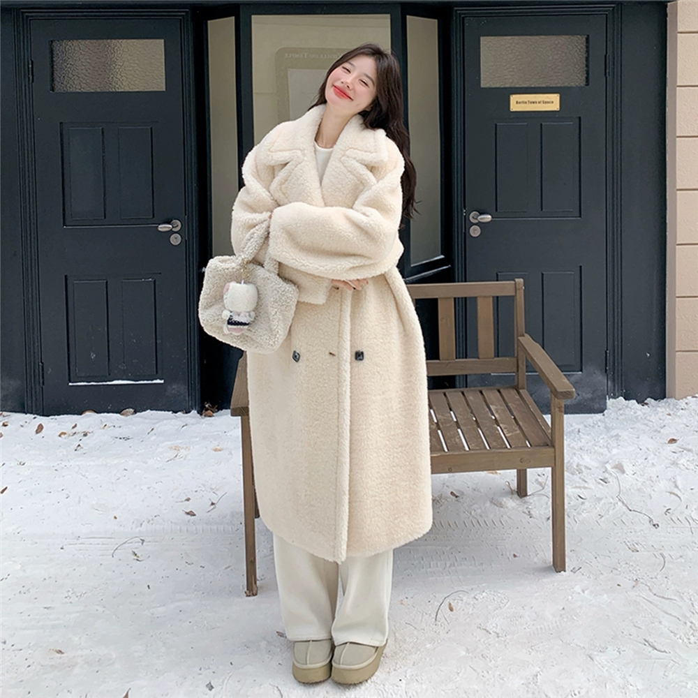 羊羔毛长款皮毛一体保暖加厚大衣冬2025新款潮流外套