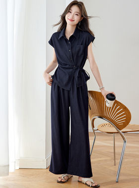 女夏上班服短袖衬衫新款套装2026通勤风气质两件套轻熟显瘦阔腿裤