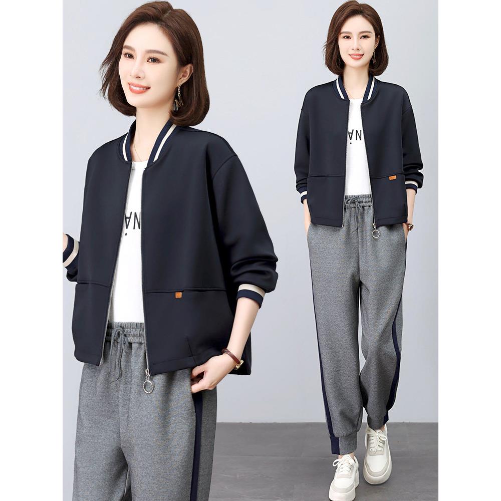 中年妈妈新款棒球开衫两件套运动套装春秋卫衣休闲2025服时尚女士
