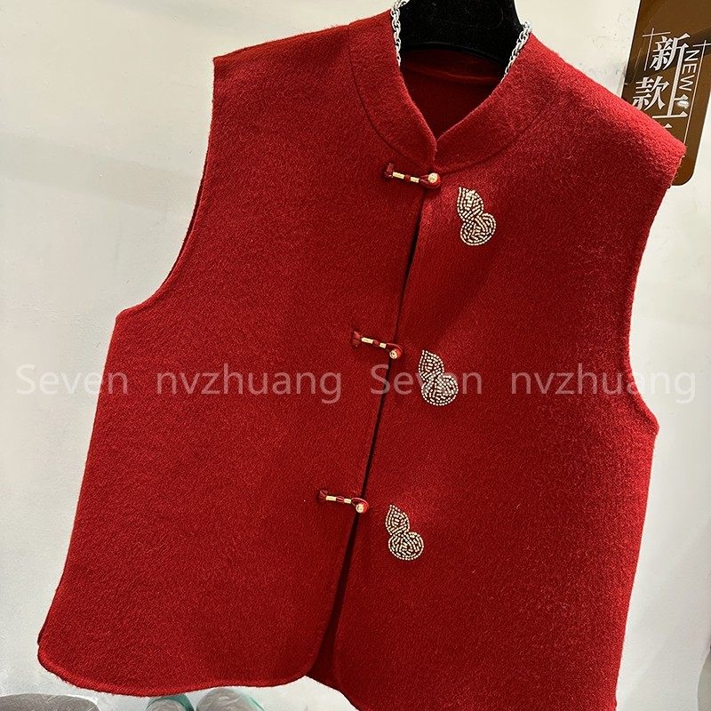 高端欧货2026春季新年款刺绣提花钉珠羊毛背心女时尚立领无袖背心,女装/女士精品,短外套,淘宝优惠券,粉丝福利购,淘宝优惠卷