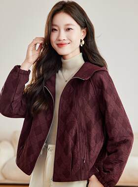 春秋棉外套薄款2026二连帽中年漂亮爆款棉服夹新款女妈妈休闲洋气