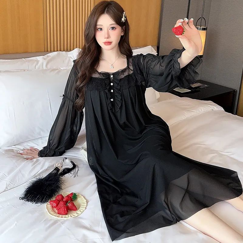 法式宫廷风睡裙女纯棉公主睡衣春秋款长袖仙女甜美家居服连衣裙女