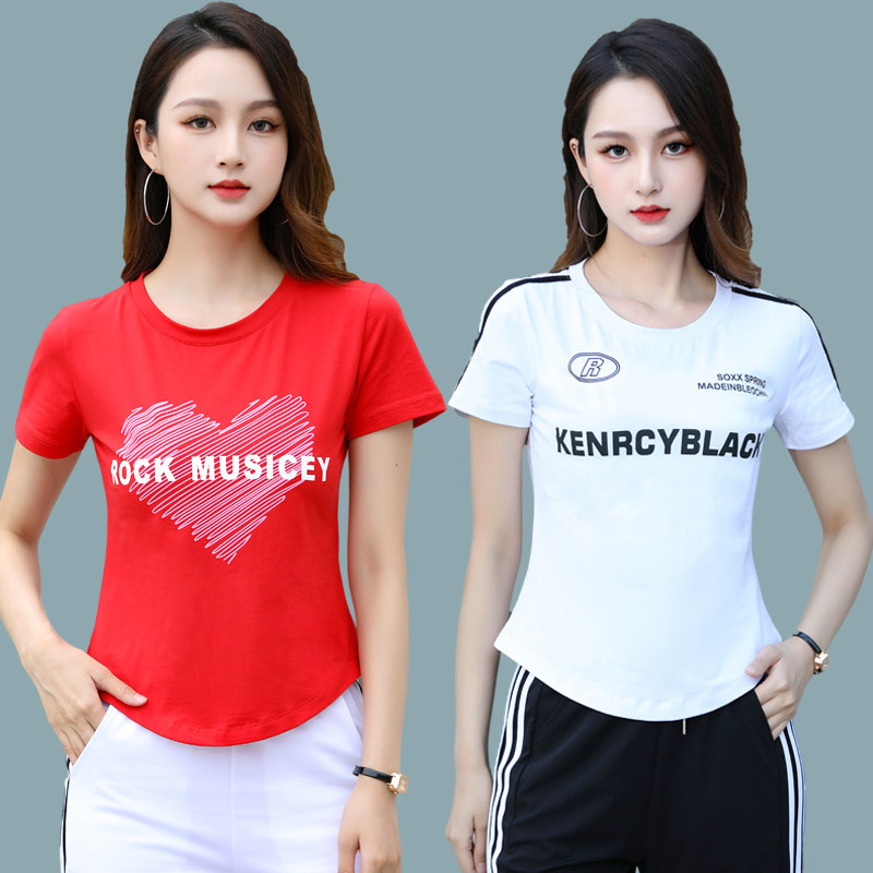 时尚广场舞新款上衣女单件短袖跳舞衣服舞蹈练功服夏天运动t恤棉
