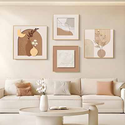 kc原木奶油风客厅装饰画沙发背景