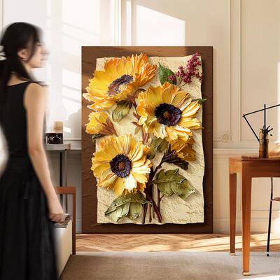 kc奶油风向日葵客厅沙发背景挂画