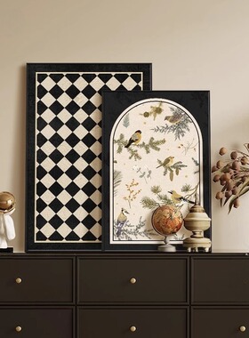 法式中古风客厅装饰画复古花鸟桌面斗柜电视柜摆画高级感卧室挂画