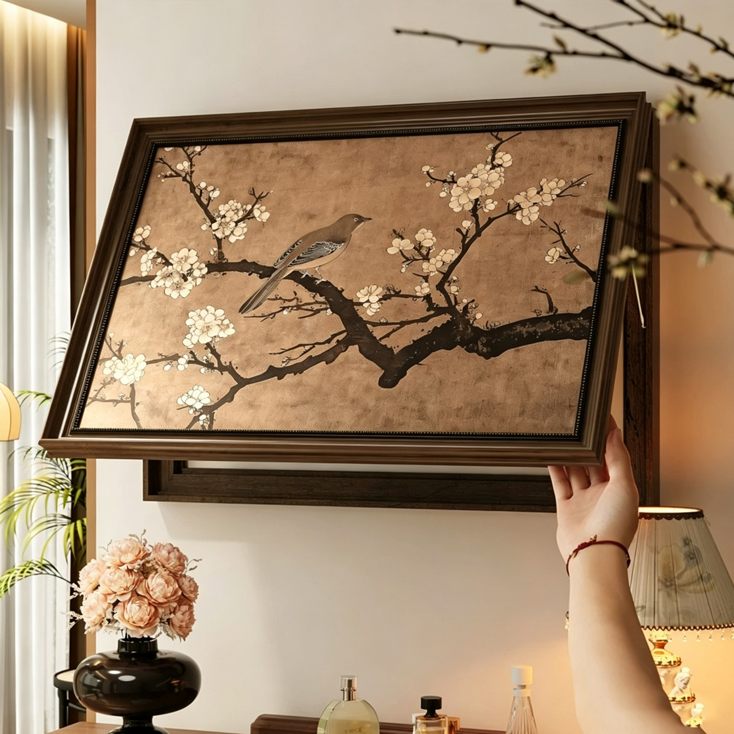kc客厅餐厅电表箱中古风花鸟挂画图片