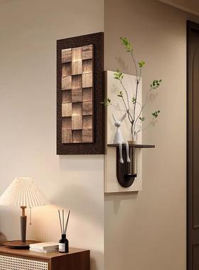 中古风水培绿植客厅餐厅背景墙装饰画侘寂风拐角挂画创意转角壁画