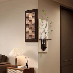 中古风水培绿植客厅餐厅背景墙装饰画侘寂风拐角挂画创意转角壁画