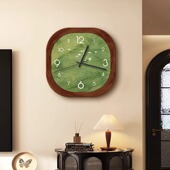 侘寂中古风客厅钟表装 饰画静音时钟挂墙家用绿色创意挂钟2025新款