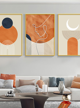 莫兰迪客厅装饰画简约现代沙发背景墙壁画2022新款抽象三联挂画