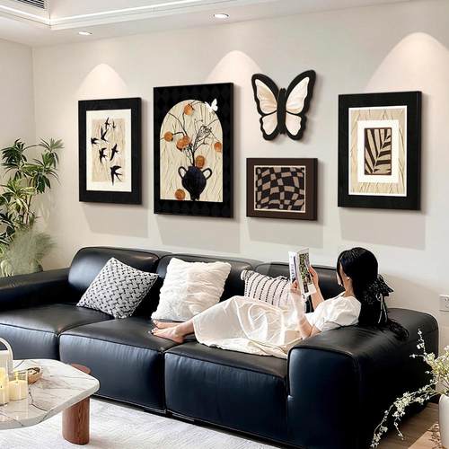 kc中古风柿柿如意客厅组合装饰画