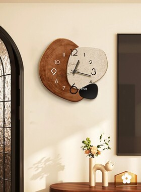 中古风客厅钟表装饰画复古法式电视背景墙挂钟高级感静音家用时钟
