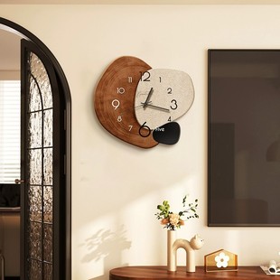 中古风客厅钟表装饰画复古法式电视背景墙挂钟高级感静音家用时钟