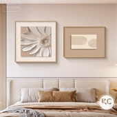 侘寂奶油风卧室床头装 饰画高级感抽象花卉餐厅背景墙挂画组合壁画