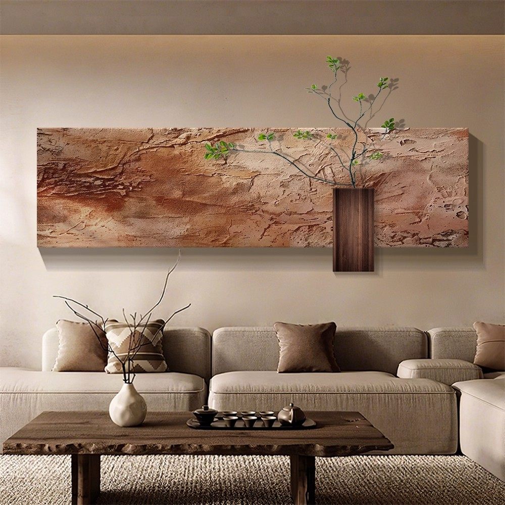 侘寂中古风客厅装饰画抽象肌理沙发背景墙挂画高级感茶室壁画带灯,家居饰品,现代装饰画,淘宝优惠券,粉丝福利购,淘宝优惠卷