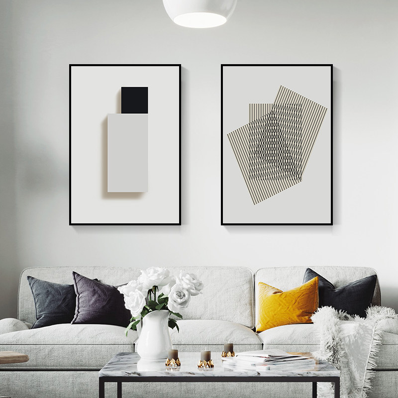 高级感黑白灰风格抽象客厅背景墙上壁画极简风装饰画艺术小众挂画