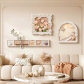 法式 奶油风客厅装 饰画郁金香花卉沙发背景墙挂画高级餐厅组合壁画