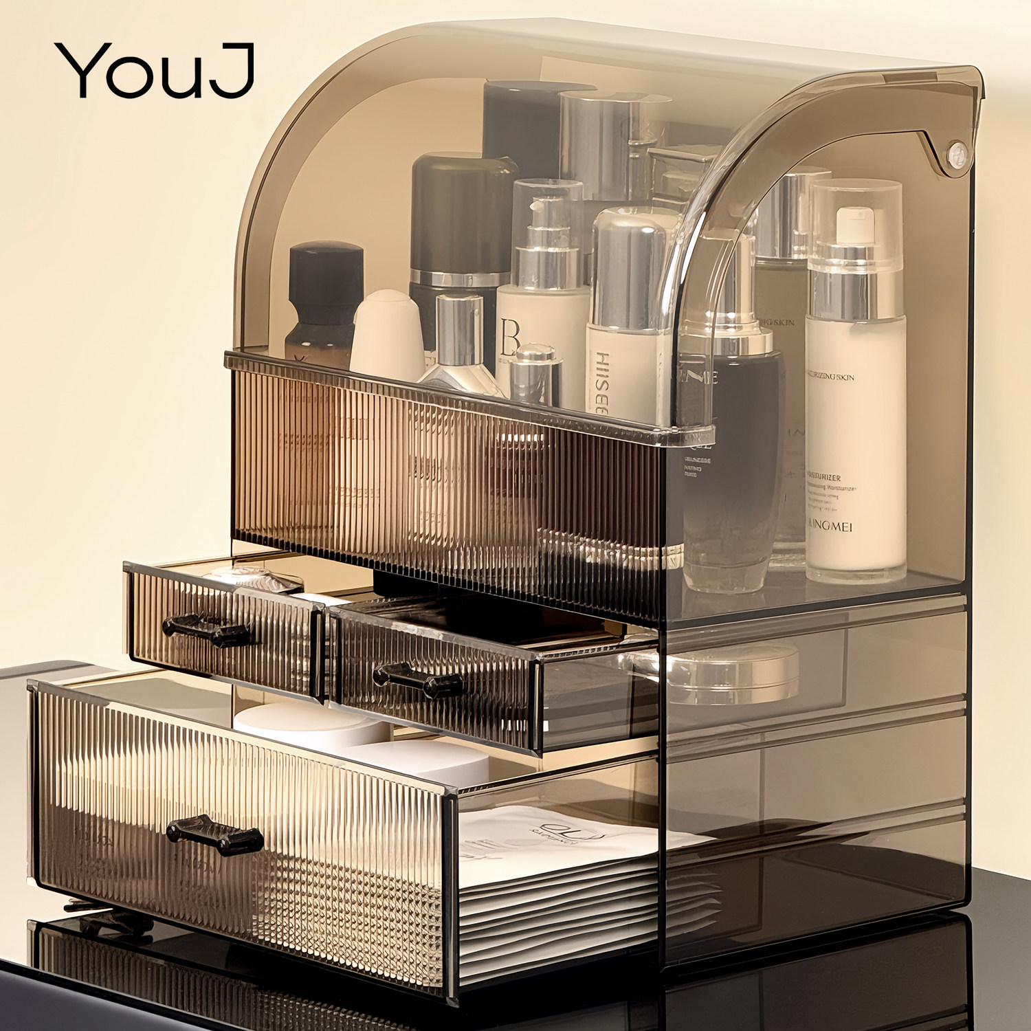 亚克力化妆品收纳盒带盖防尘桌面梳妆台护肤品置物架抽屉式整理箱,收纳整理,桌面收纳盒,淘宝优惠券,粉丝福利购,淘宝优惠卷