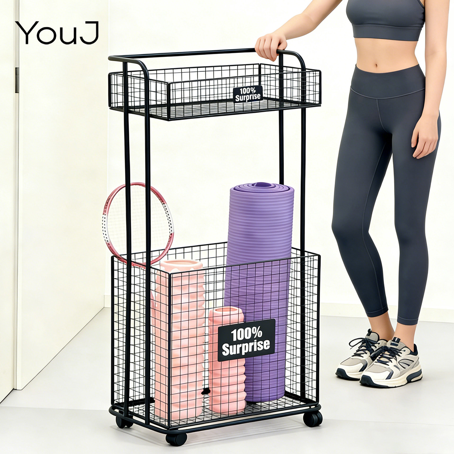 健身器材家用瑜伽垫收纳篮运动器材置物架篮球整理筐带轮收纳神器,收纳整理,运动器材收纳用具,淘宝优惠券,粉丝福利购,淘宝优惠卷
