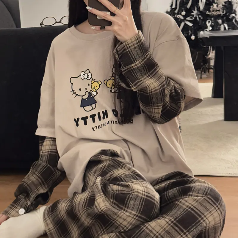春秋睡衣女棉可爱居家服长袖女款大码卡通可外穿家居服批发套装夏
