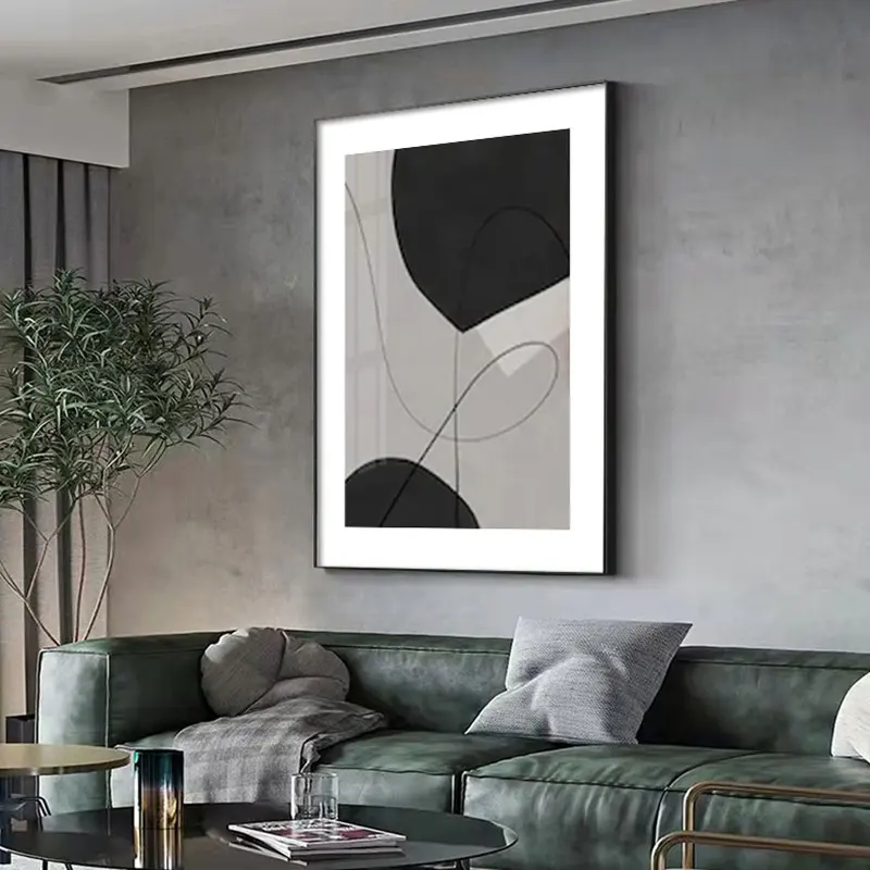 现代黑白几何色块挂画客厅卧室样板间落地画软装油画布墙面装饰画图片