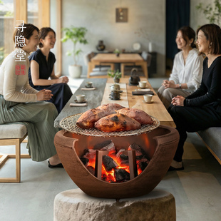 大号伍德炉铸铁炉炭炉煮茶炉日本铁壶炉取暖炉碳炉茶空间搭配装饰