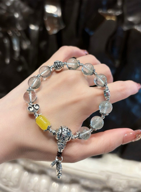 杭州藏银绿幽灵手串金发晶貔貅流通处香灰瓷九尾狐手链月光石手饰